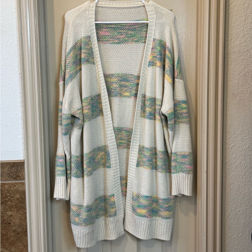 SHEIN Pastel Striped Cardigan Sweater with Relaxed Fit